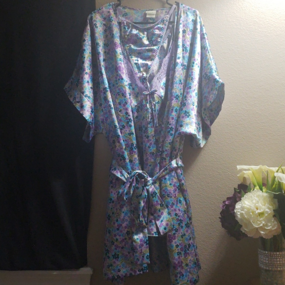 Purple floral 3-piece lingerie set